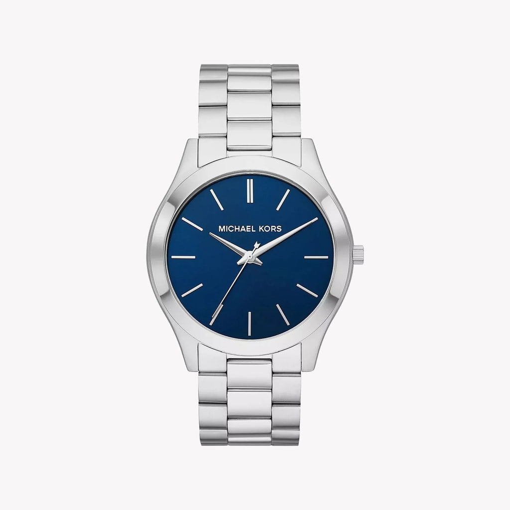 Michael Kors Slim Runway Analog Blue Dial Silver Steel Strap Watch for Men - MK1060